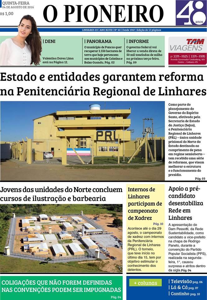 Edição do Jornal O PIONEIRO do dia 04 de agosto de 2016